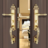 纯铜别墅入户双门锁内外双拉链手静音对开门锁板手锁 弗尔尼