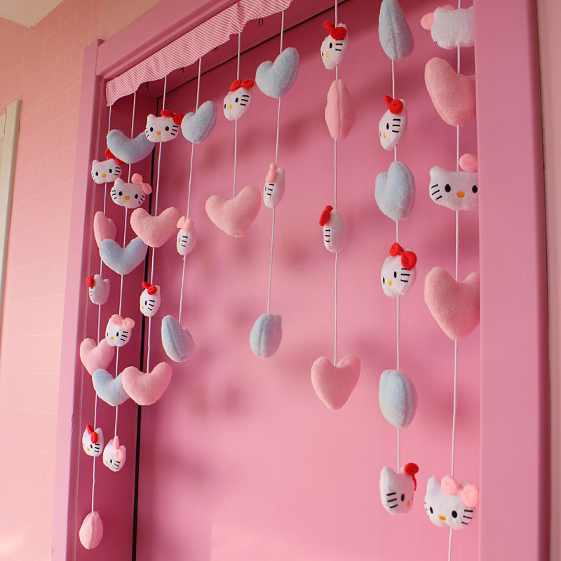 粉蓝爱心+红粉kt隔断帘卧室魔术贴挂帘卫生间家用门帘窗帘帘装饰