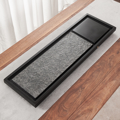 天然乌金石茶盘家用整块简约日式大小号现代石头茶台茶海石板托盘