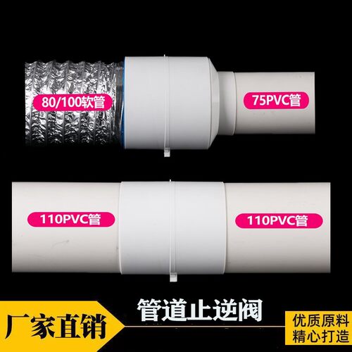 浴霸止回阀化妆室排风管道小口75PVC管排风扇80接头换气扇止逆阀