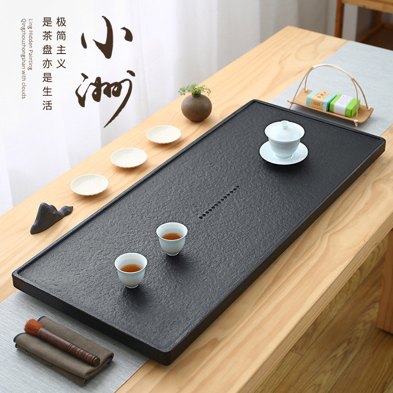 办公茶盘乌金石头天然石家用客厅石材整块简约排水小茶台现货
