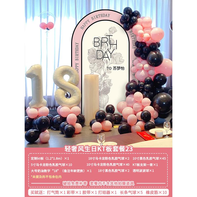 18岁女孩成人礼生日布置气球装饰kt板派对网红宴会场场景背景墙