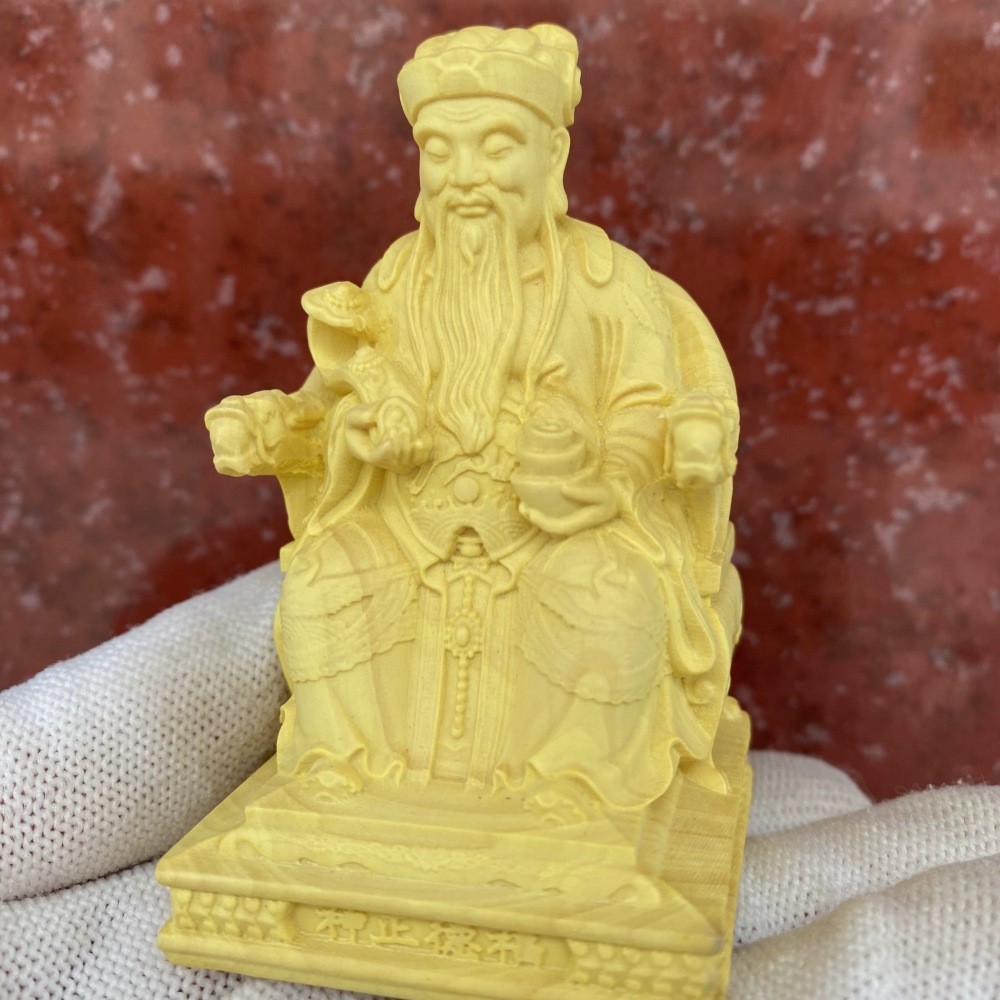黄杨木饰品土地公摆件实木雕刻土地爷财神爷高10厘米桌面福德正神