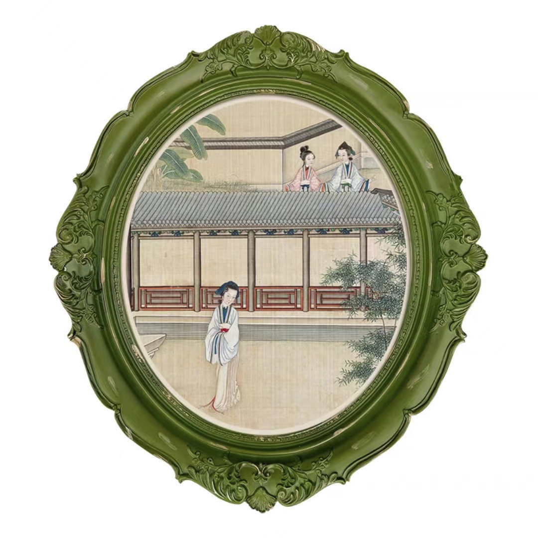 孙温红楼梦壁画复古挂画法式小众艺术装饰画客厅餐边柜椭圆新中式