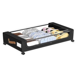 新款床底收纳箱带轮子防尘布艺床下带盖储物整理铁艺滑轮收纳箱