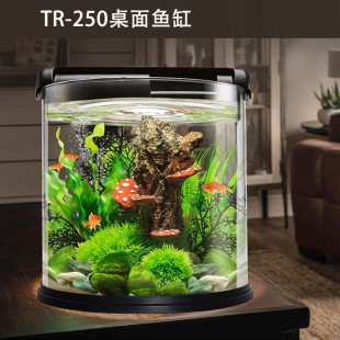 圆柱体一体式桌面鱼缸水族箱内置过滤照明系统家庭精致小鱼缸