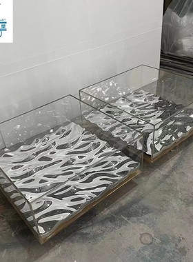 热销简约现代轻奢酒店大堂售楼部样板房亚克力茶几客厅装饰摆件办