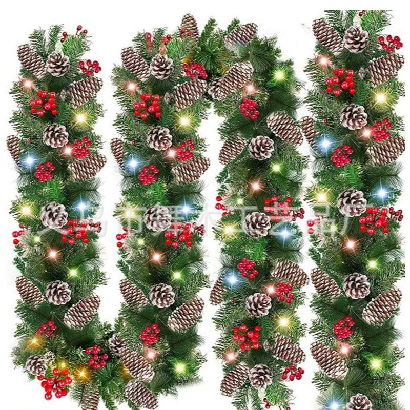 2.7米混白藤条100led暖合叶灯圣诞节装饰藤条花环门挂