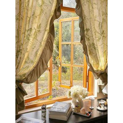 a5l美式复古窗帘大气法式半帘风田园卧室客厅抹茶花边棉麻印花挂