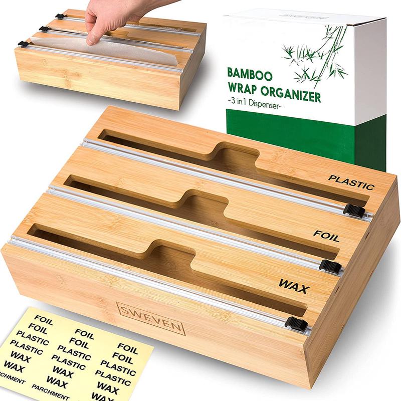 竹制垃圾袋保鲜膜木质收纳盒厨房厨房壁挂四格收纳袋整理收纳盒子