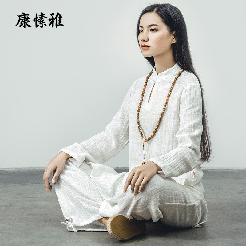 康愫雅打坐服女禅意太极瑜伽服套装春夏佛系宽松禅修服棉麻居士服