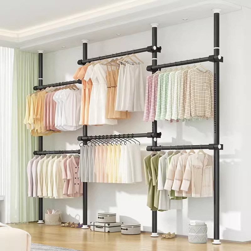 家用批发伸缩晾衣架顶天立地晾晒置物架晾衣杆阳台晾衣架晾衣杆