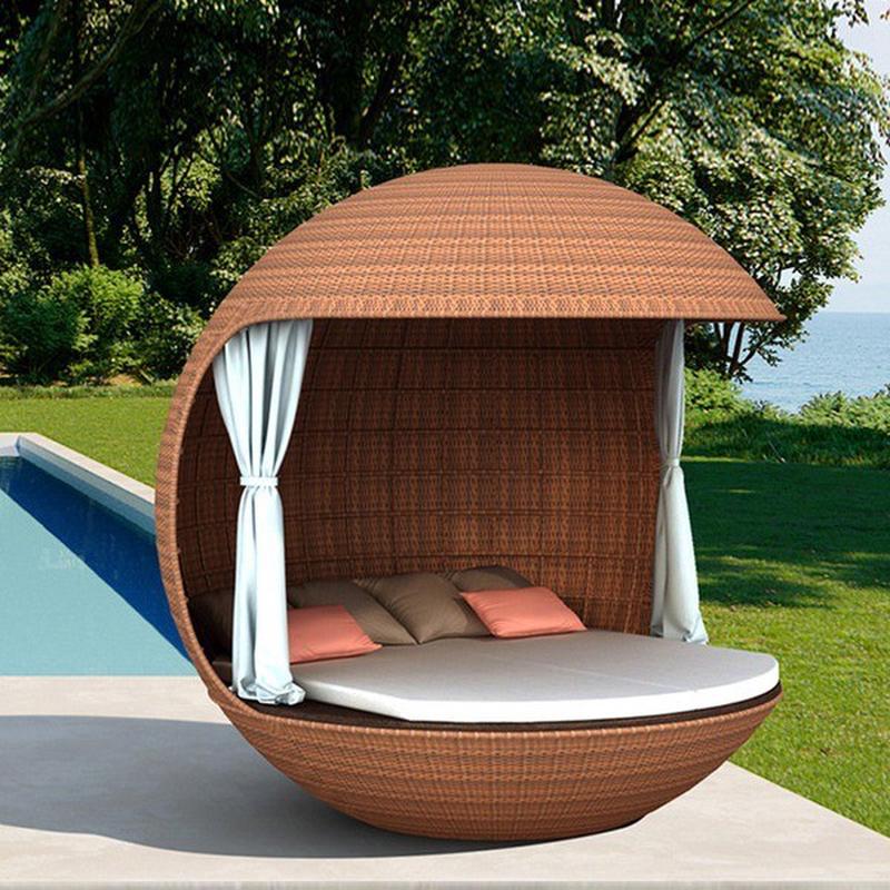 热销别墅休闲室外躺床度假村民宿庭院防晒沙发床酒店露台防水藤编