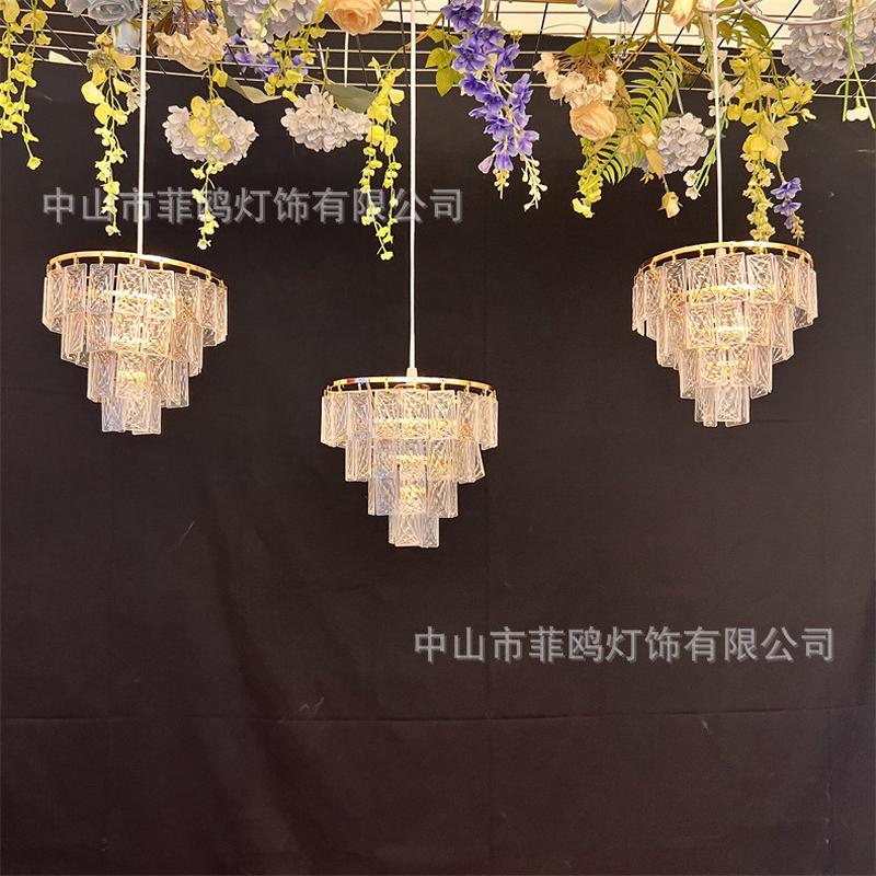 水晶珠帘欧式婚礼铁艺电镀水晶灯3头新款吊灯酒店婚礼堂装饰灯