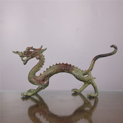 古青铜器鎏唐代金铜龙摆件纯铜立龙走龙古工艺品客厅装饰品