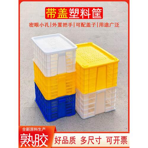 带盖龙虾筐塑料长方形镂空收纳周转箱食品蘑菇筐箩有盖虾苗熟胶框