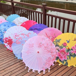 古风花瓣流苏伞绸布伞拍照汉服伞道具舞蹈伞古典油纸伞走秀演出伞