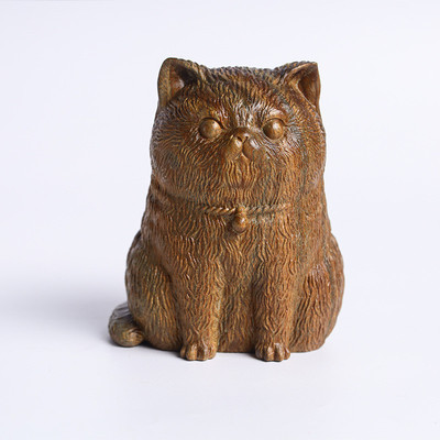 纯然绿檀木原木雕刻招财猫摆饰茶桌可爱茶宠文玩手把件木质工艺品