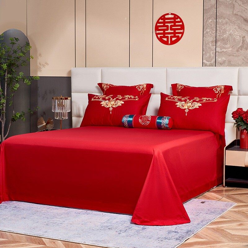 高档结婚房陪嫁四件套长绒棉大红色纯棉新婚100床单龙凤床上用品4,床上用品,婚庆床品套件,淘宝优惠券,粉丝福利购,淘宝优惠卷