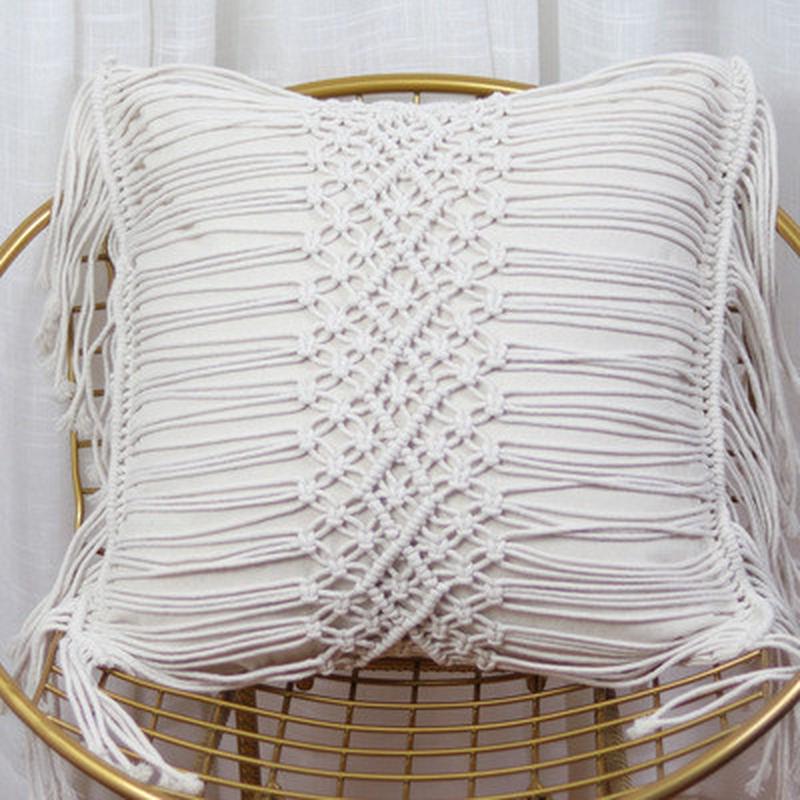 棉线棉绳手工编织流苏抱枕ins波西米亚拍摄道具挂毯靠枕靠垫沙发