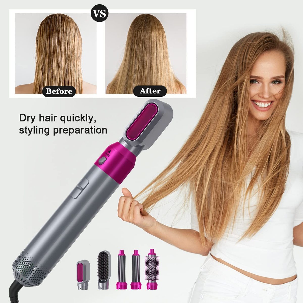 热销热风梳Hair Dryer Brush五合一美发造型梳吹风机自动卷直两用