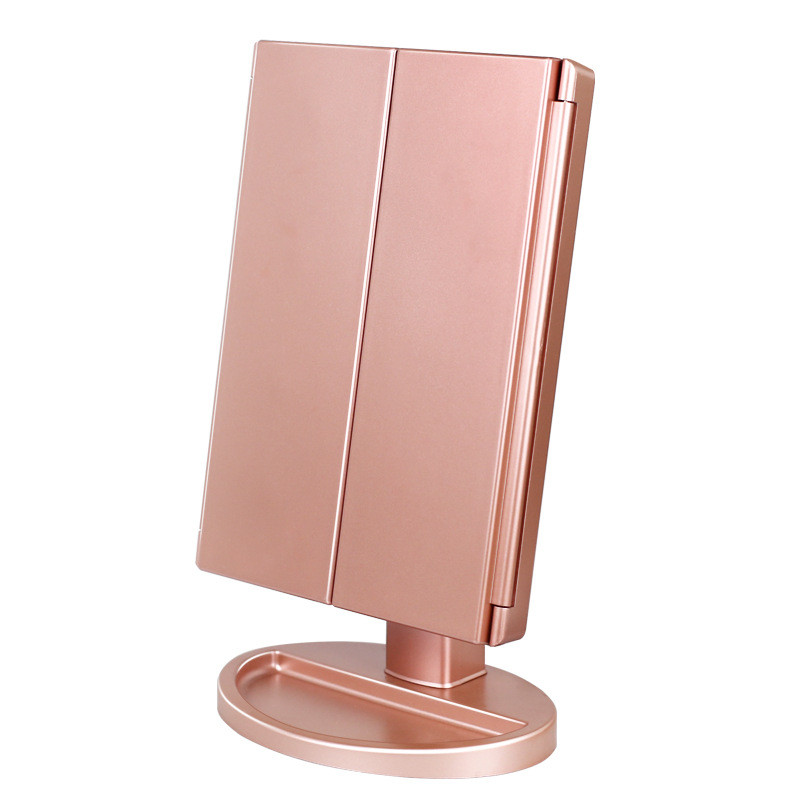 台式led化妆三面折叠镜2x3x10x放大化妆镜梳妆台三折带灯镜子