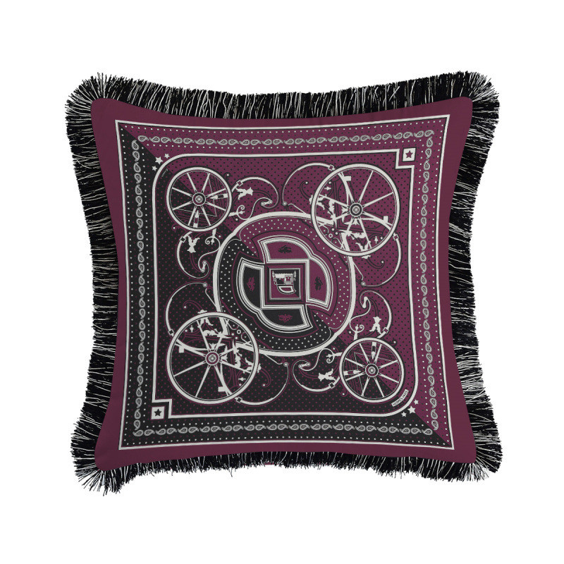 经典黑白系列沙发装饰靠垫欧式流苏双面印花样板间装修芯含抱枕