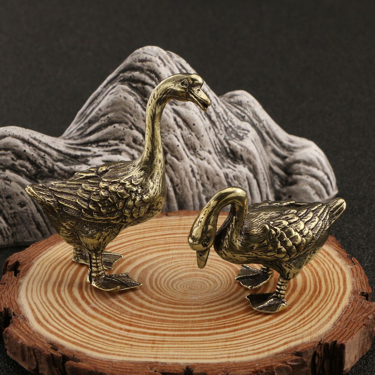 古铜工艺品茶席黄铜对鹅摆件古茶宠家居办公室装饰摆件收藏品批发