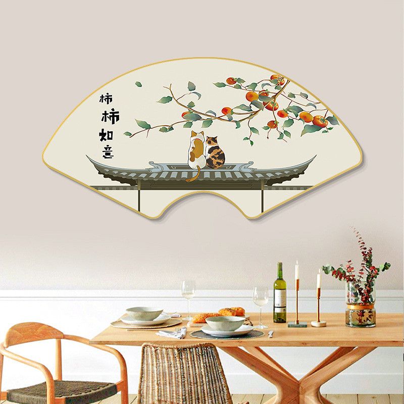 bb4c批发暖新中式居餐厅装饰画现代简约扇形饭桌墙面壁画饭厅