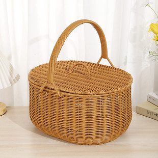 花篮手提塑料藤仿伴手礼插花防水手工编织手提节日藤编篮子花蓝