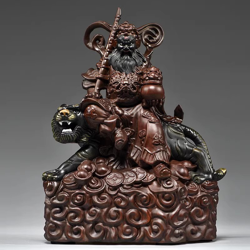 花梨木雕刻武财神赵公明家居摆件神像公司店铺装饰工艺品开业送礼