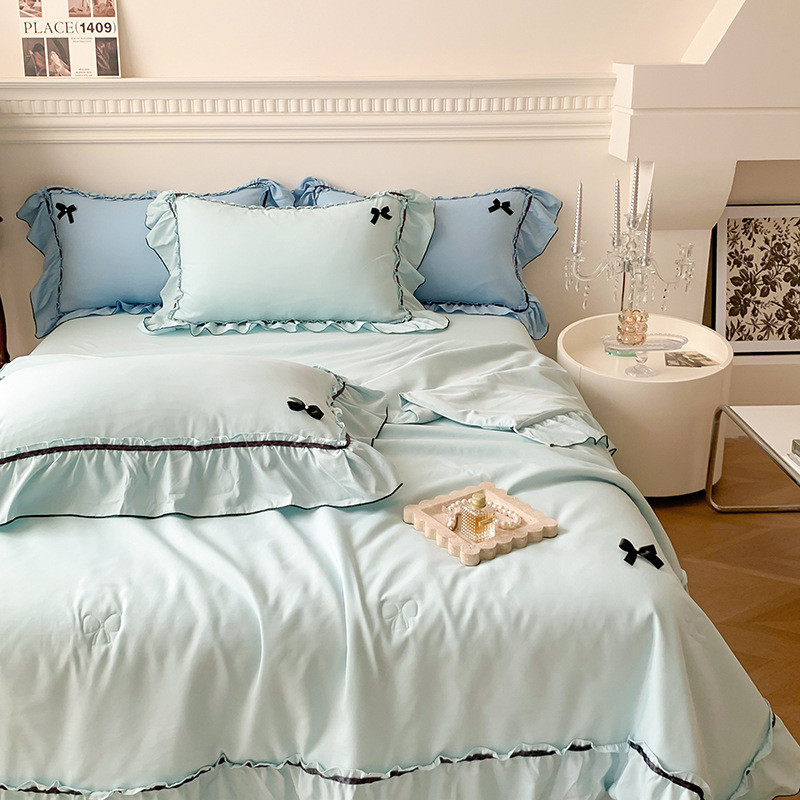 热销2024水洗棉麻轻法式公主风夏被四件套200x230cm夏被四件套冰