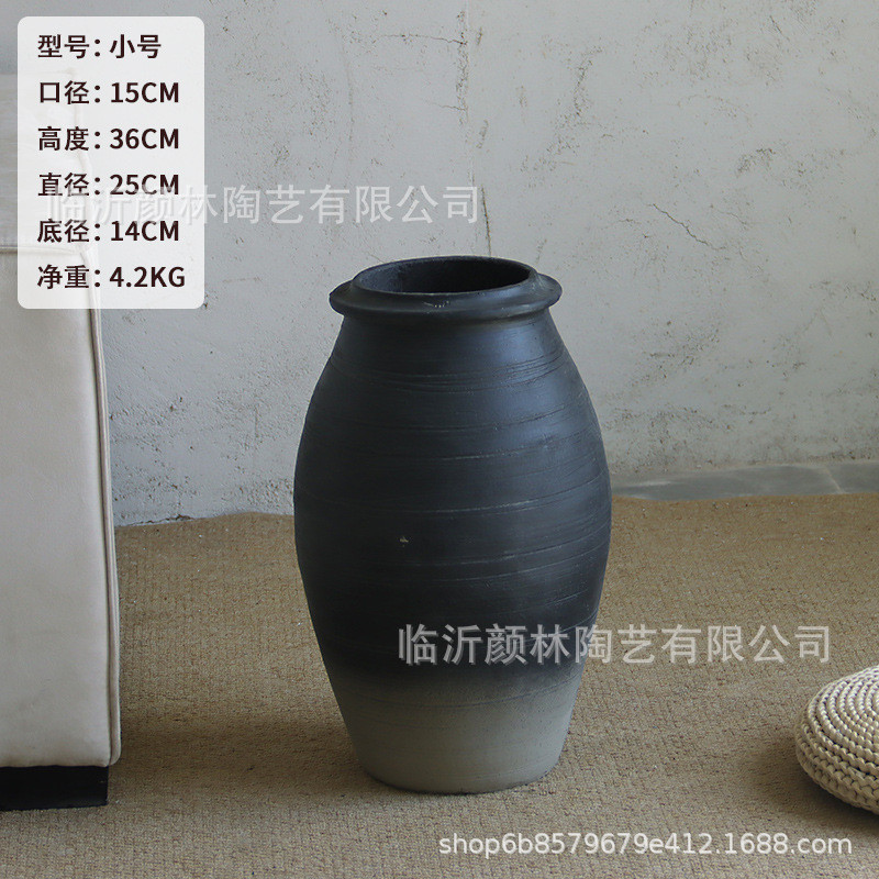 水泥渐变黑灰色陶罐家居客厅装饰花盆商场酒店绿植民宿大花盆造景