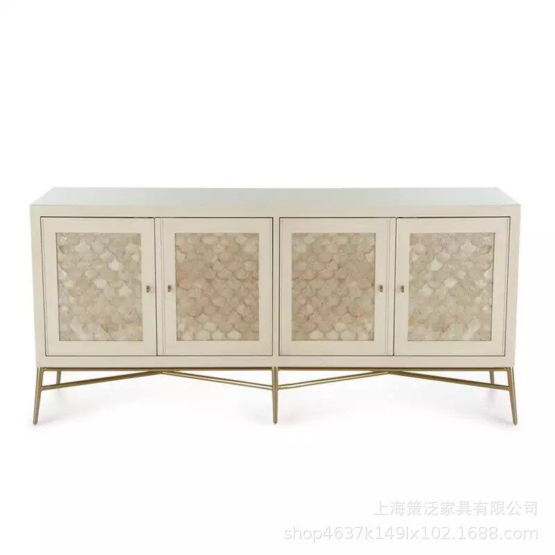 美式玄关柜门厅柜不锈钢装饰柜餐边柜白色贝壳鞋柜边柜现代电视柜
