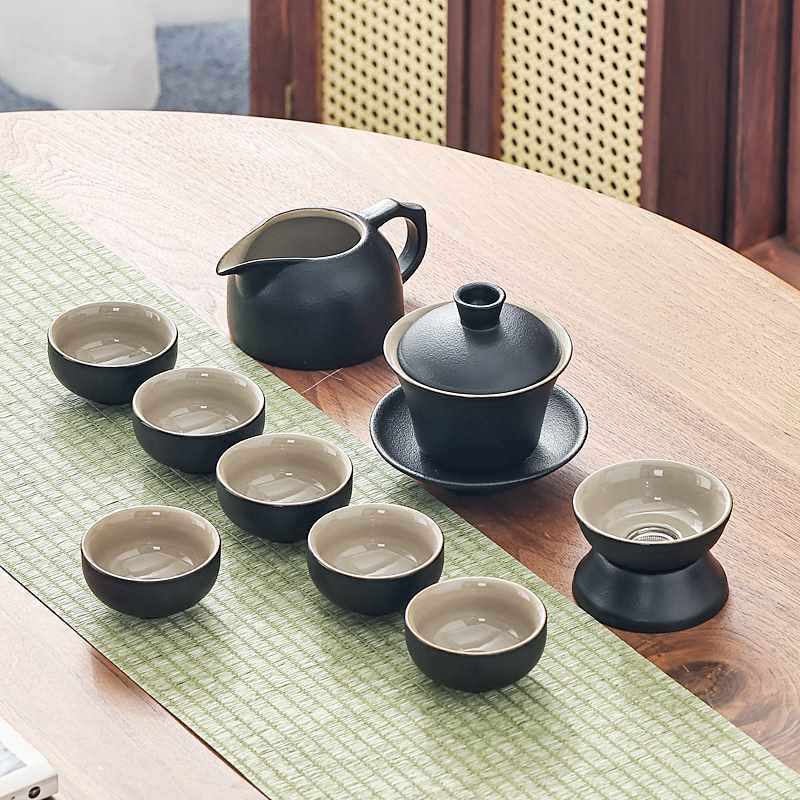 黑陶功夫茶具套装家用个性日式茶杯盖碗泡茶壶茶道杯洗自动便携包