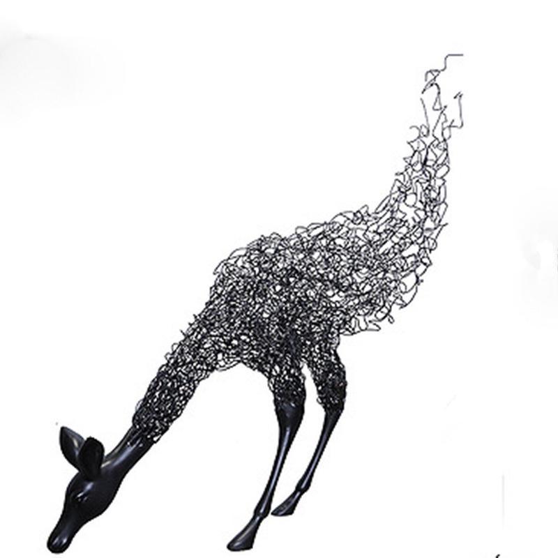 厂家直销大鹿落地铁艺酒店大厅售楼处招财福鹿大型雕塑工艺品摆件