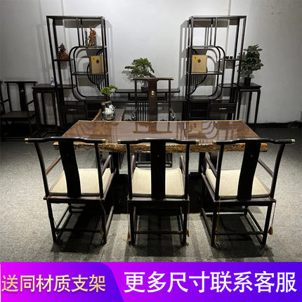 原木整板黑檀实木大板茶桌茶台办公桌接待胡桃木桌会议桌餐桌茶台
