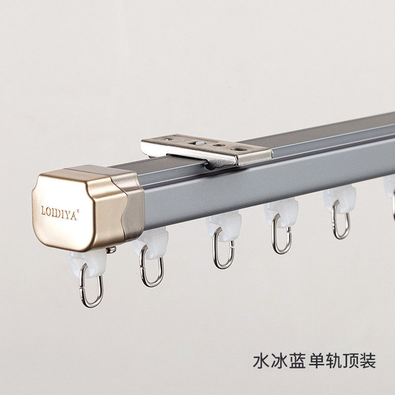 sw1c批发恒辉重型铝合金静音窗帘轨道窗帘杆轨顶装直单轨双轨导轨