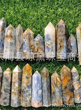 热销天然批发蓝晶石生活棱柱适于六装饰居家摆件办公摆设