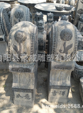 批发仿古门墩大理石青石做旧石鼓狮子抱鼓摆一对石雕抱鼓石