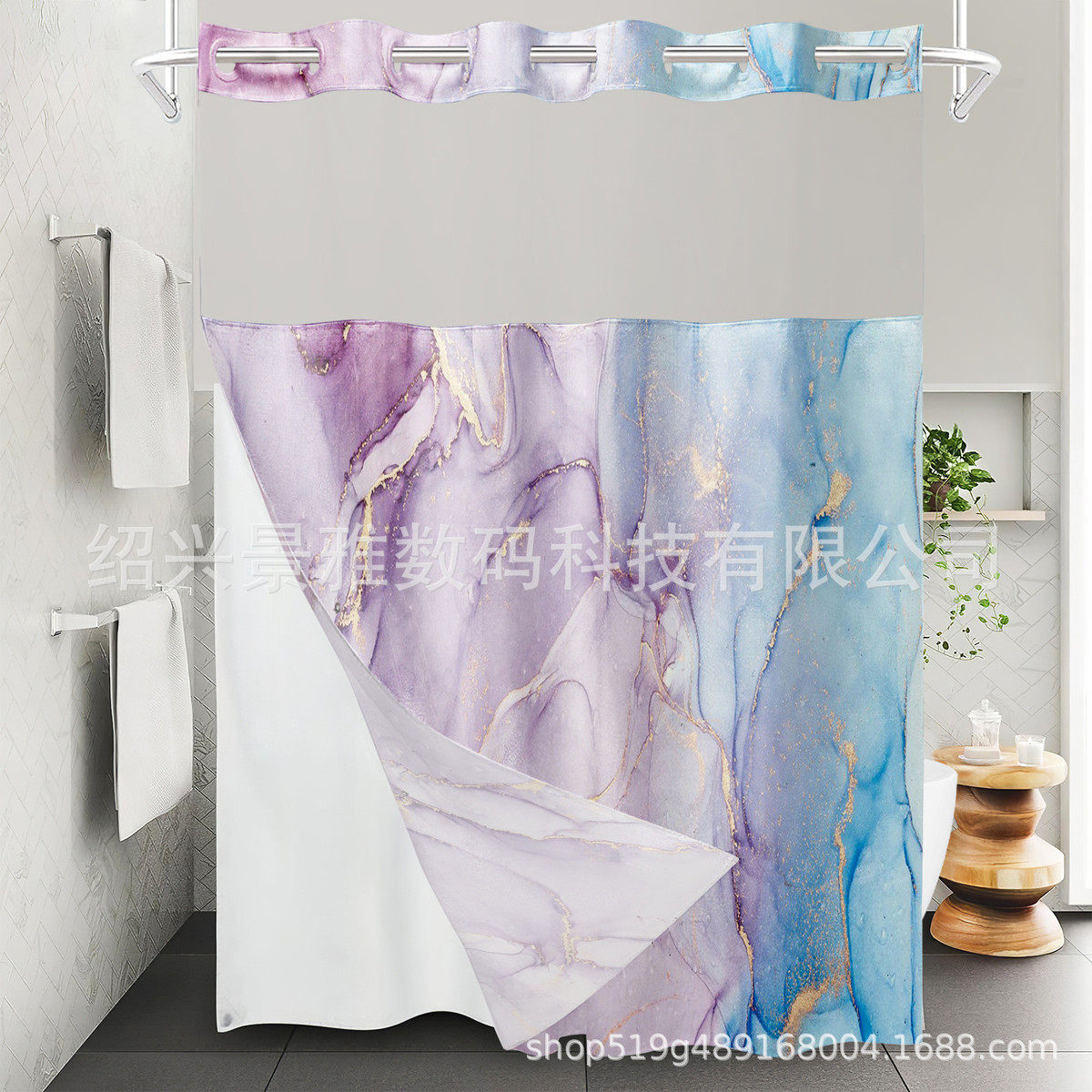 货源数码印花浴室帘子防水大环涤纶浴帘大理石花纹双层布浴,家庭/个人清洁工具,浴帘,淘宝优惠券,粉丝福利购,淘宝优惠卷