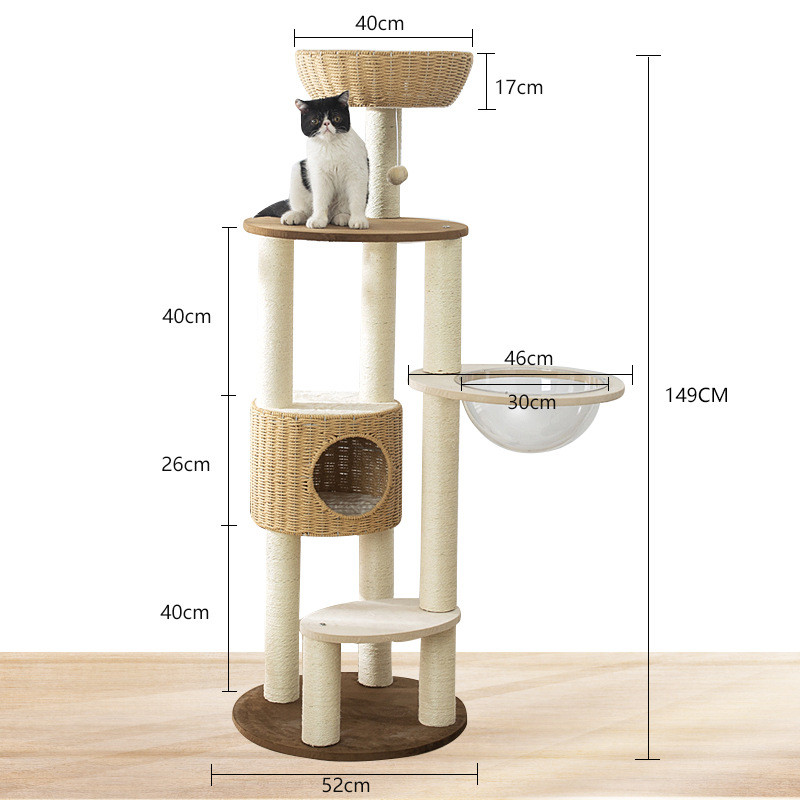真实木猫爬架猫窝台一体剑麻柱猫抓板藤编太空舱大跳猫树猫咪用品