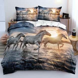 外贸骏马3d厂家直销twin三件套四件套枕套数码 印花