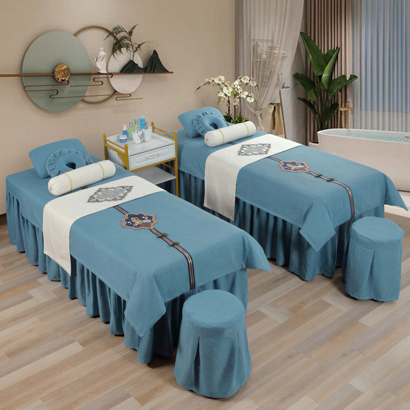 高档四季通用美容床罩四件套轻奢棉麻网红美容院专用理疗头疗床套,床上用品,床裙,淘宝优惠券,粉丝福利购,淘宝优惠卷