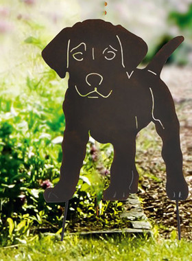 外贸乡村田园铸铁铁艺小狗花插园艺剪影摆件花园庭院地插装饰