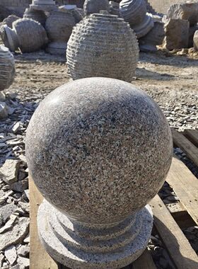 挡车灰路障石头广场圆形门墩学校工厂公园石墩子花岗岩芝麻石球