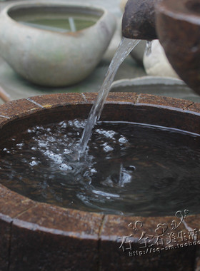 石雕流喷泉转动石磨流水带桶石头流水景观流水仿古荷花盘