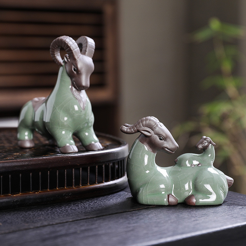 紫砂茶宠生肖羊陶瓷摆件功夫茶居家桌面茶具配件茶玩茶艺茶盘摆设