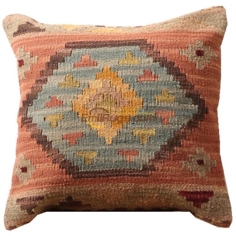 几何kilim抱枕套纯手工羊毛靠垫北欧风格刺绣diy十字绣绒绣腰枕套