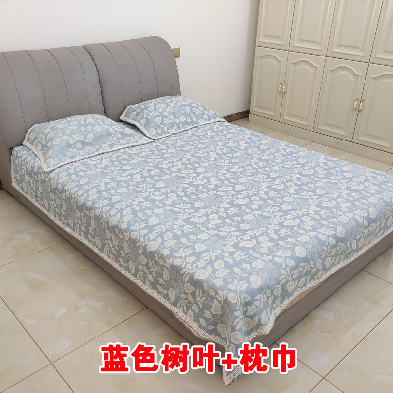 2u8k纯亚麻双层提花加厚干爽亚麻凉席折叠式纯麻夏季席子套件